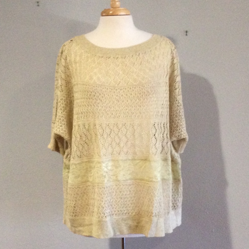 Moth Tan Oversized Button Back Crochet Blouse  Size M